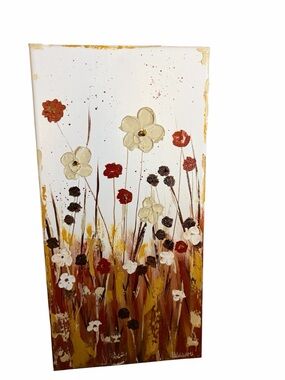 Original Artwork Field of Wildflowers Abstract Blooms Impressionism 10 x 20”